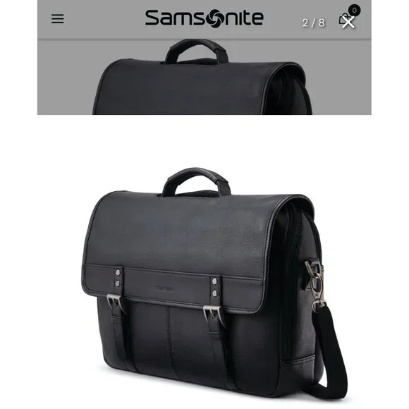 Samsonite Black Classic Leather Flapover Business Satchel Bag—Fits‎ 2 Laptops - Picture 8 of 16